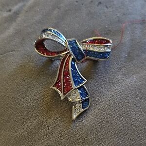 Elegant Red and Blue Bow Brooch